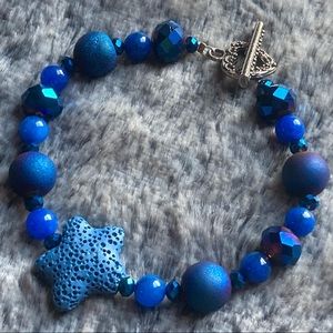 Blue Coral Starfish Bracelet w/ Titanium & Jade